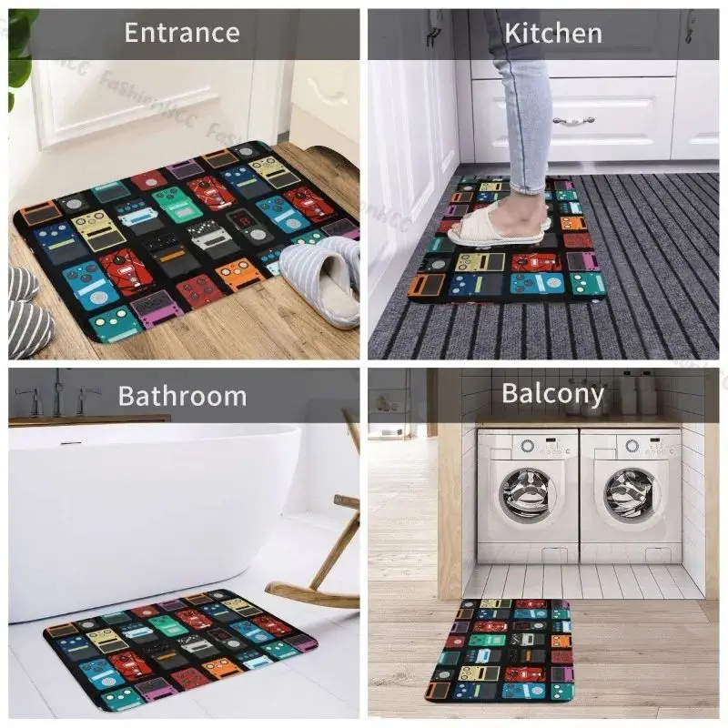 � VIKAMA Rockstar Rhythm Rug – Plüschflanell mit Gitarrenpedalgrafik, rutschfeste Musikmatte für Schlafzimmer mit eingelassenden Musikern ​ – Detail 3