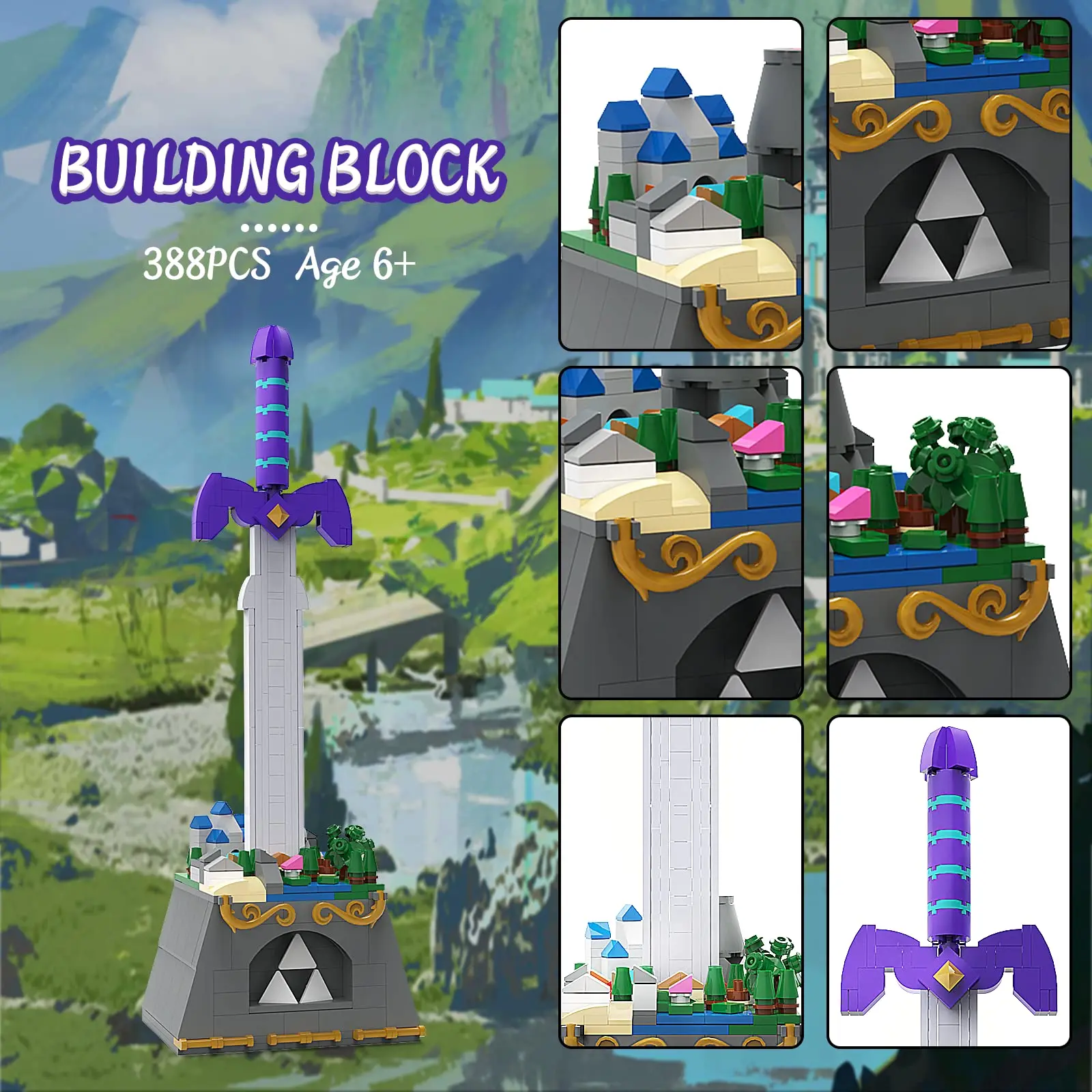 The Master Sword Building Blocks Set with Luminous Tri-Force,Micro Hyrule Building Blocks Set, BOTW Decorations Gifts for Kids