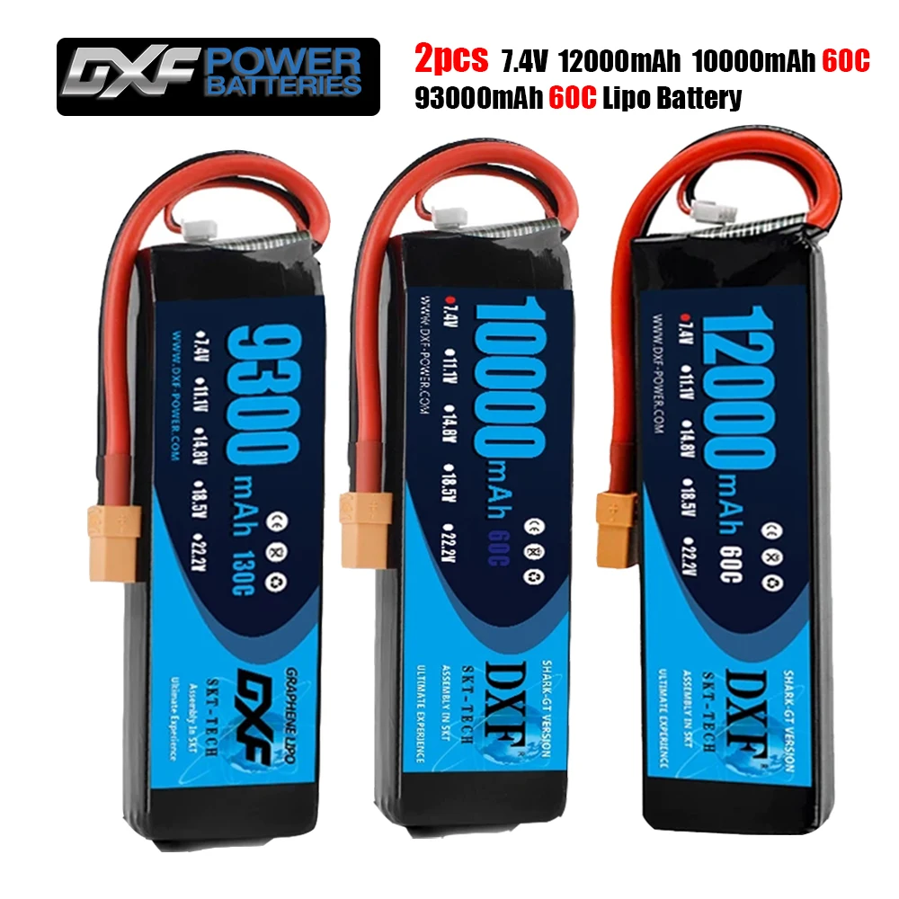 DXF 2PCS 7.4V 2S 12000mah 10000mah 9300mah Lipo Battery XT60 for