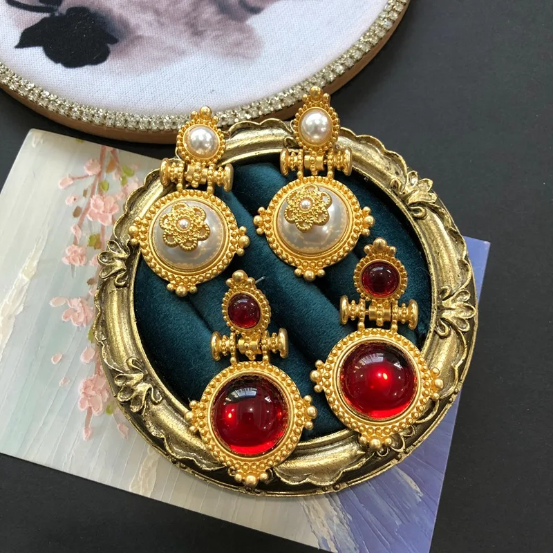 

Retro Baroque Pearl Colorful Glass Earrings