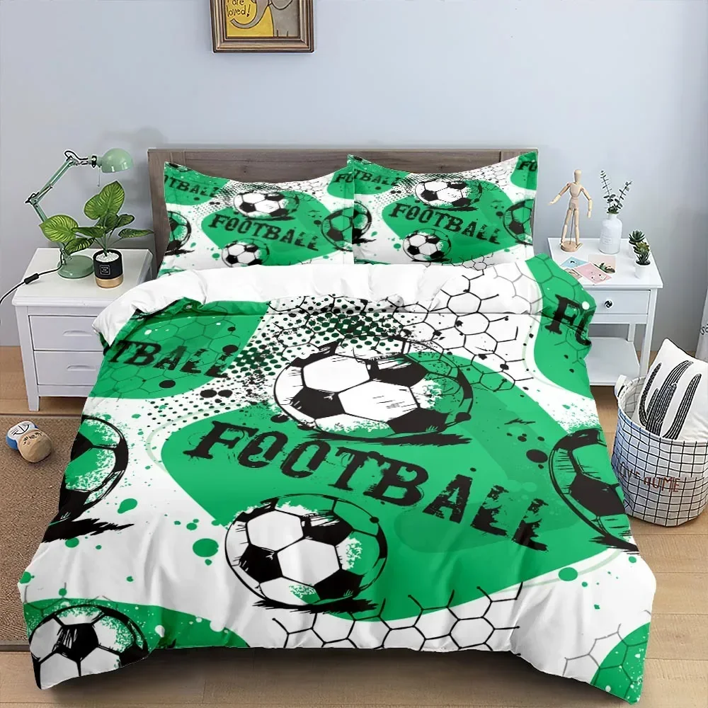 Football Duvet Cover Set King Size Simple Black White Comforter Cover 3D Soccer Sport for Kids Boys Girls Polyester Bedding Set