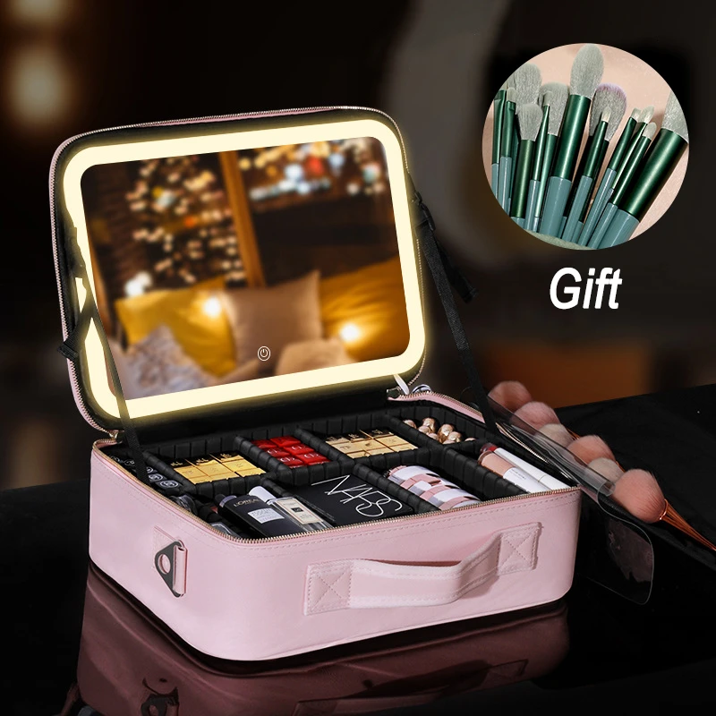 Korea LED Makeup Bag With Mirror Large Cosmetic Bag Portable Travel ...