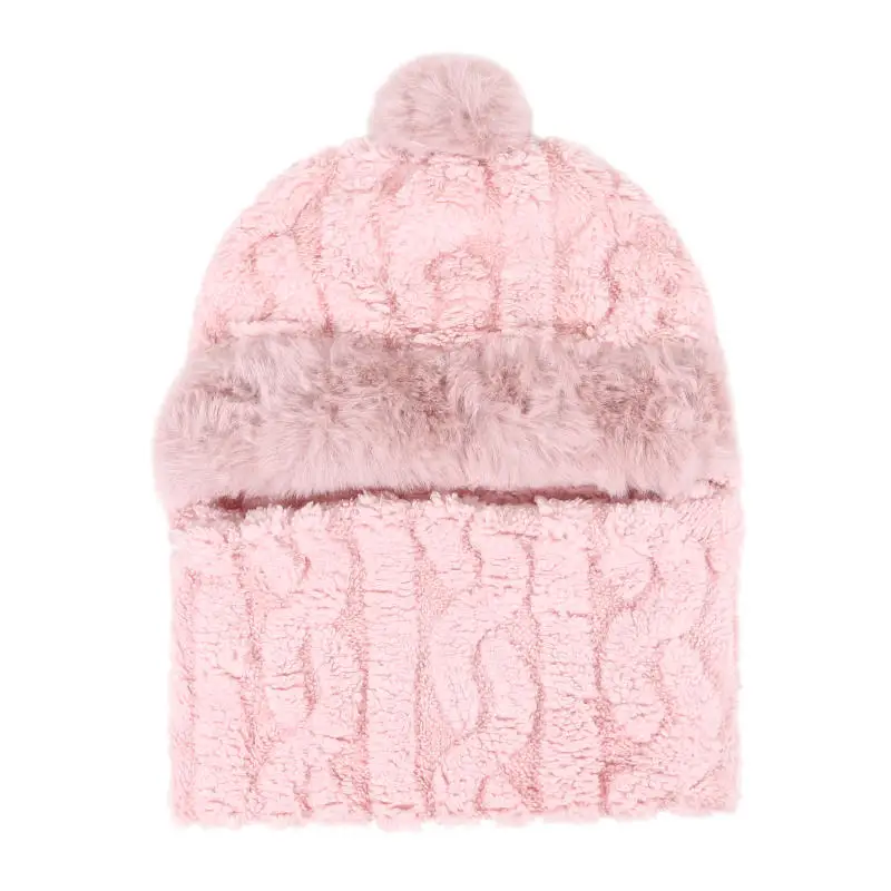 Winter Scarf Set Hooded Hat Set Women Thick Plush Neck Warm Outdoor Skiing Caps Windproof Plush Hat Plush Fluffy Beanies