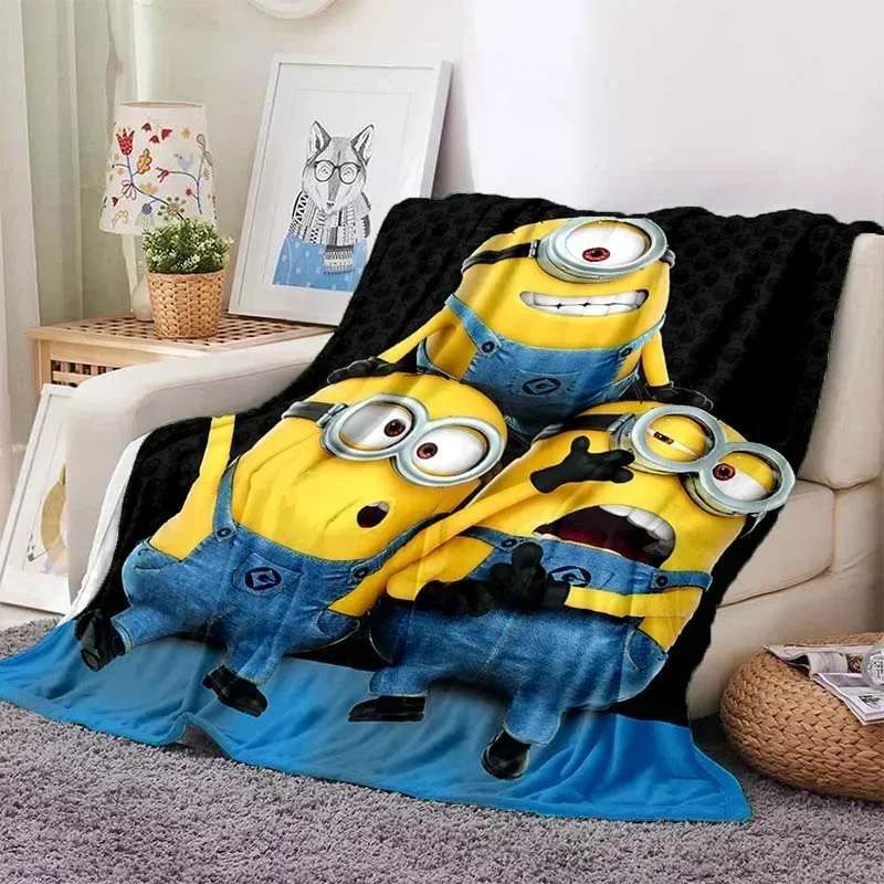 3D Printed Cartoon Cute Big Eyes A-Minions Blanket Soft and Comfortable Children's Nap Blanket Portable Travel Blanket 2