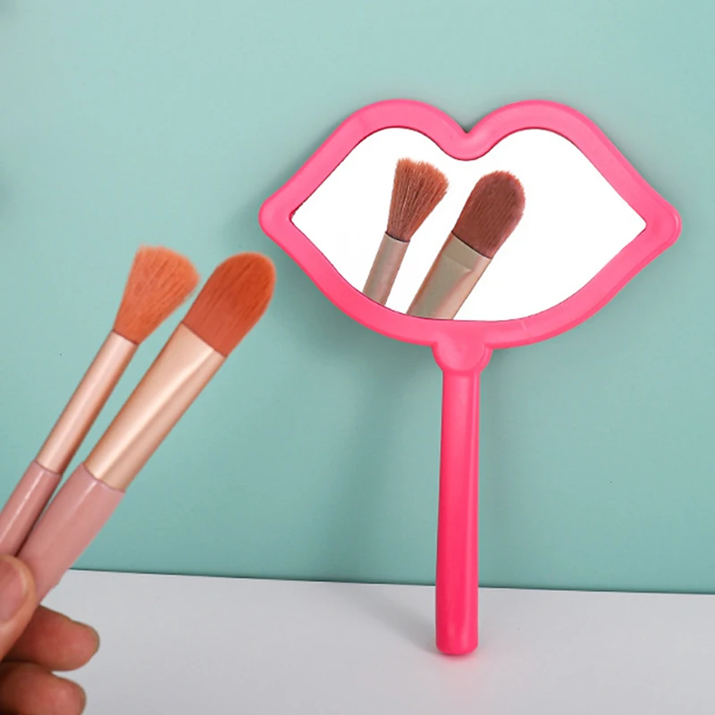Handheld Makeup Mirror Lip Shaped Makeup Mirror With Handle Hand SPA Salon Compact Mirrors Cosmetic For Women