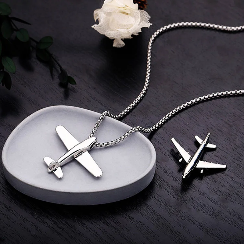 Men Airplane Necklace 28 Inch Long Hiphop Rock Pendant