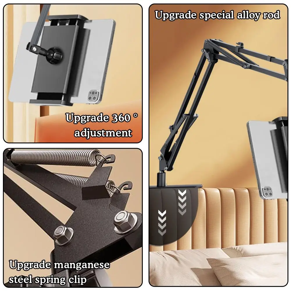 Retractable Hidden Bedside Phone Tablet Holder 360° Rotating Flexible Desktop Phone Mount Lazy Bracket Bed Desk Tablet Stand