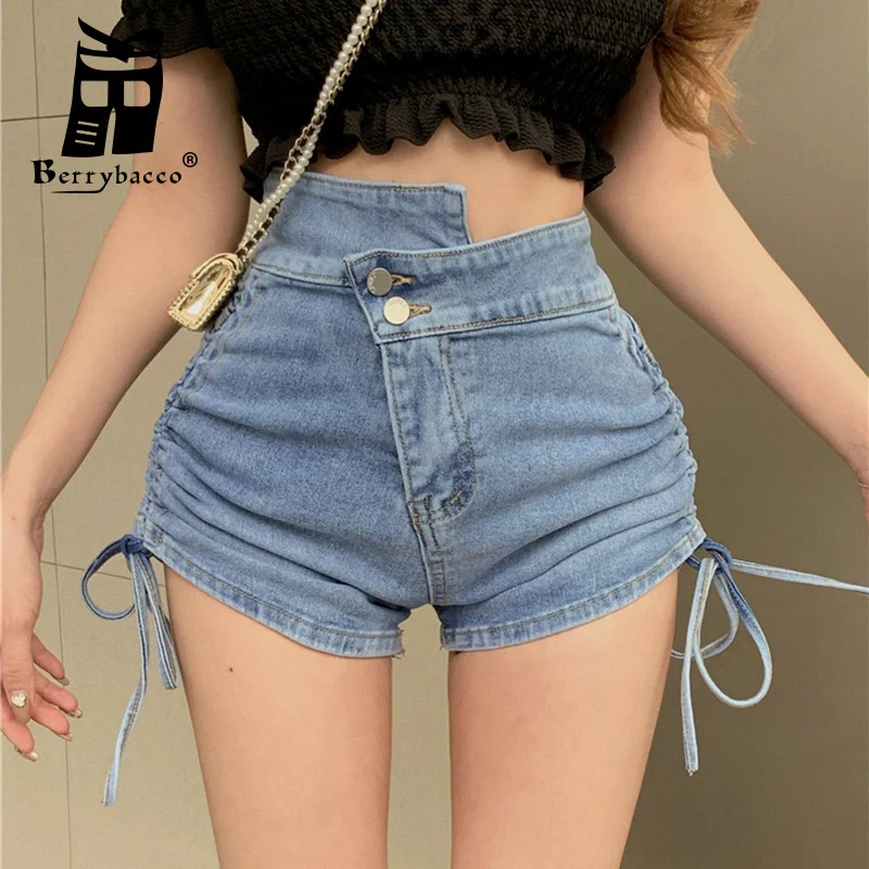 

Vintage Jeans Denim Sexy Lace Up Pleated Women's Denim Shorts Grunge Jeans for Girls Y2k Women's Clothing 2022 Casual Dress Yk2