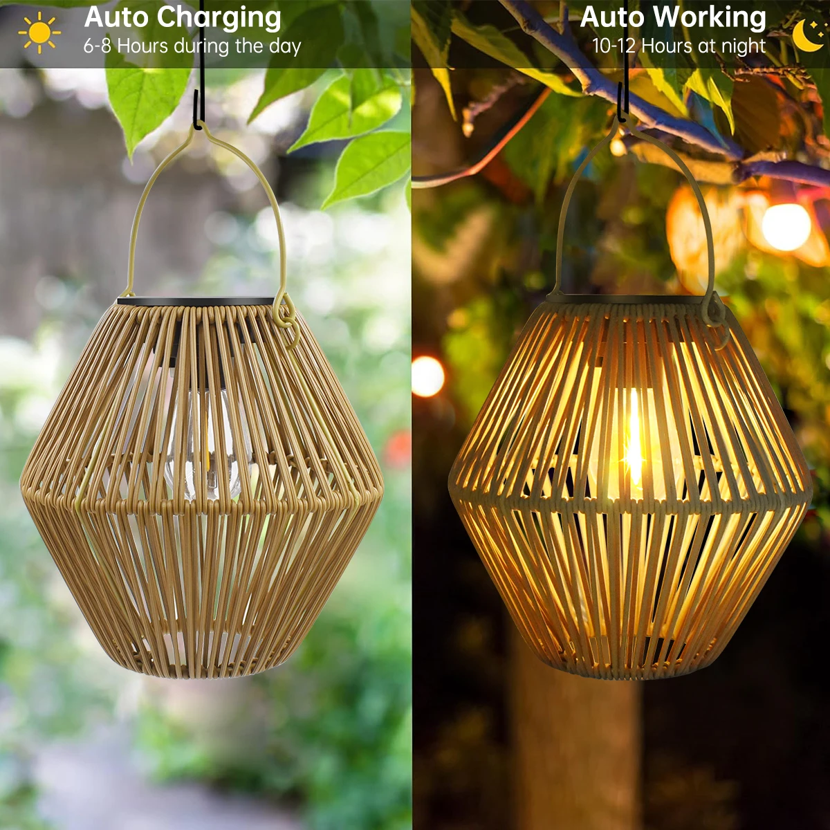 Solar Lanterns Solar Lights Outdoor Waterproof Boho Light for Outside Hanging Rattan Lantern Decoration for Garden Yard Patio 2