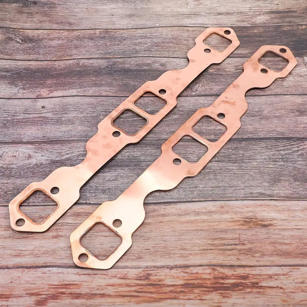 2pcs Square Port Copper Plating Exhaust Gaskets For SBC Chevy 327/305/350
