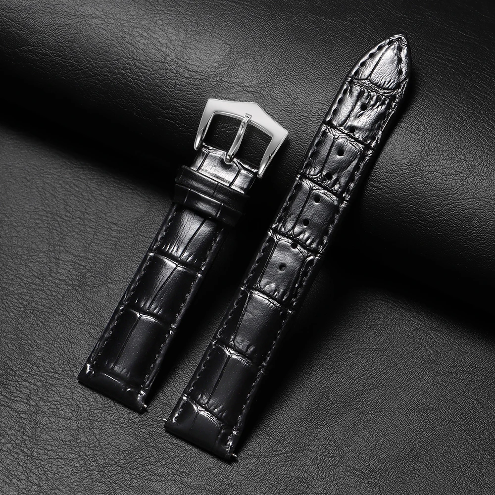Premium Black Genuine Leather Watch Strap - Universal Fit