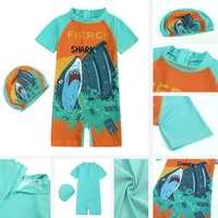 2024 Toddler Children Swimwear Suit Print UV Kids Boys Girls Summer Beach Clothes 2Pcs Cap+Bathing Swimming Diving Swimsuit 4