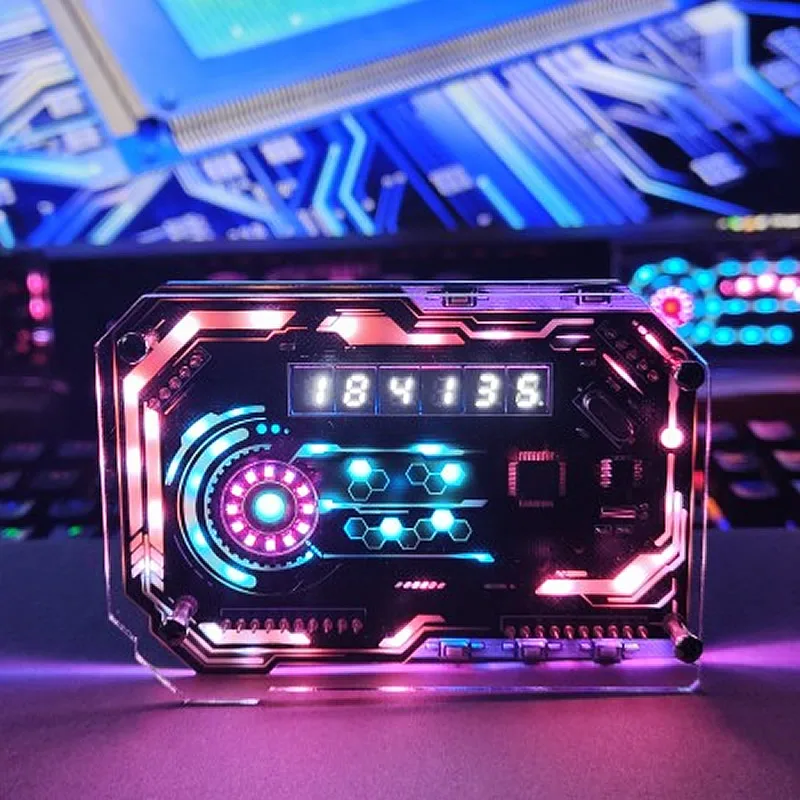 Desktop RGB clock, self-made RGB ornaments, e-sports room ornaments, light pollution clock 2