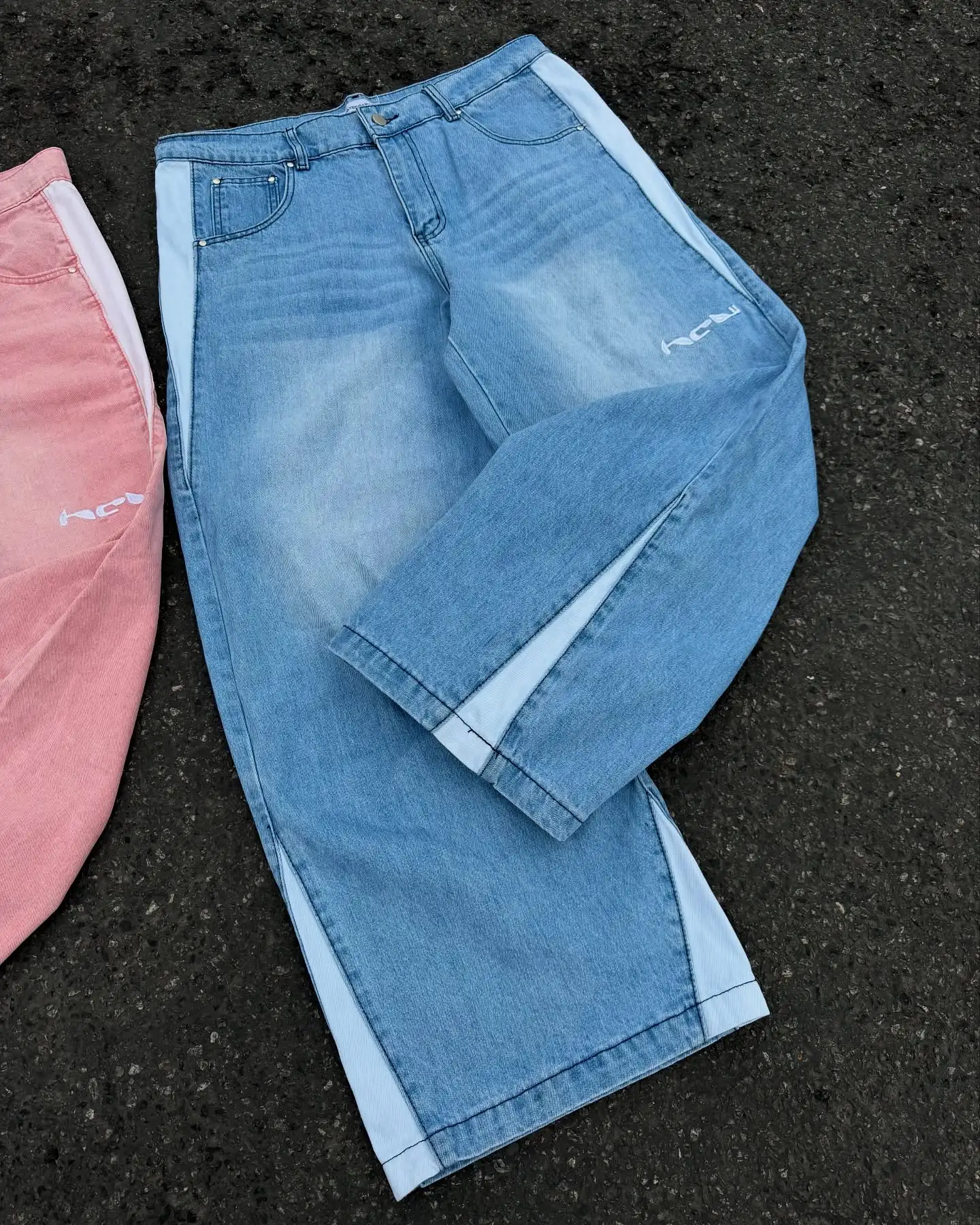 Y2K retro Harajuku Hip-Hop striped spliced loose jeans black pants men and women new high waist wide leg pants street jeans 2
