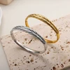 JOVO LOVE Trendy Woman's Stainless Steel Leaf Stripe Bangle Metal Texture Bracelet Allergic Proof Hand Decor Individual Jewelry 3