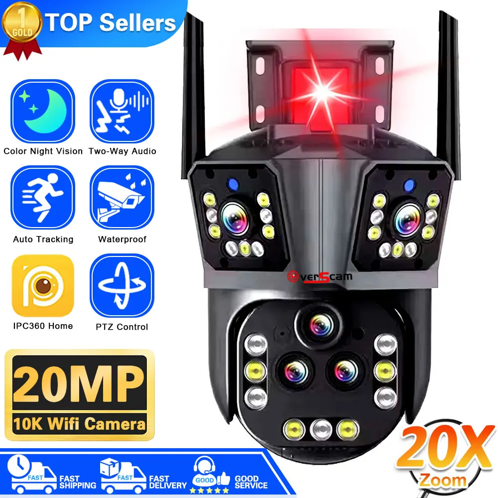 

10K 20MP 5 Lens Ai Tracking IP66 Waterproof 20X Zoom Wireless Camera WiFi PTZ Network Camera With Audio Speaker 16MP Security IP