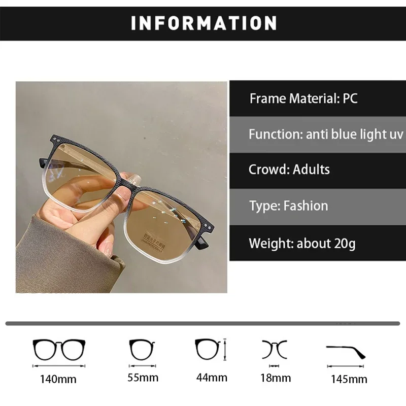Photochromic Myopia Glasses Men Women Square Anti Blue Light Finished Prescription Eyewear Ultralights Retro