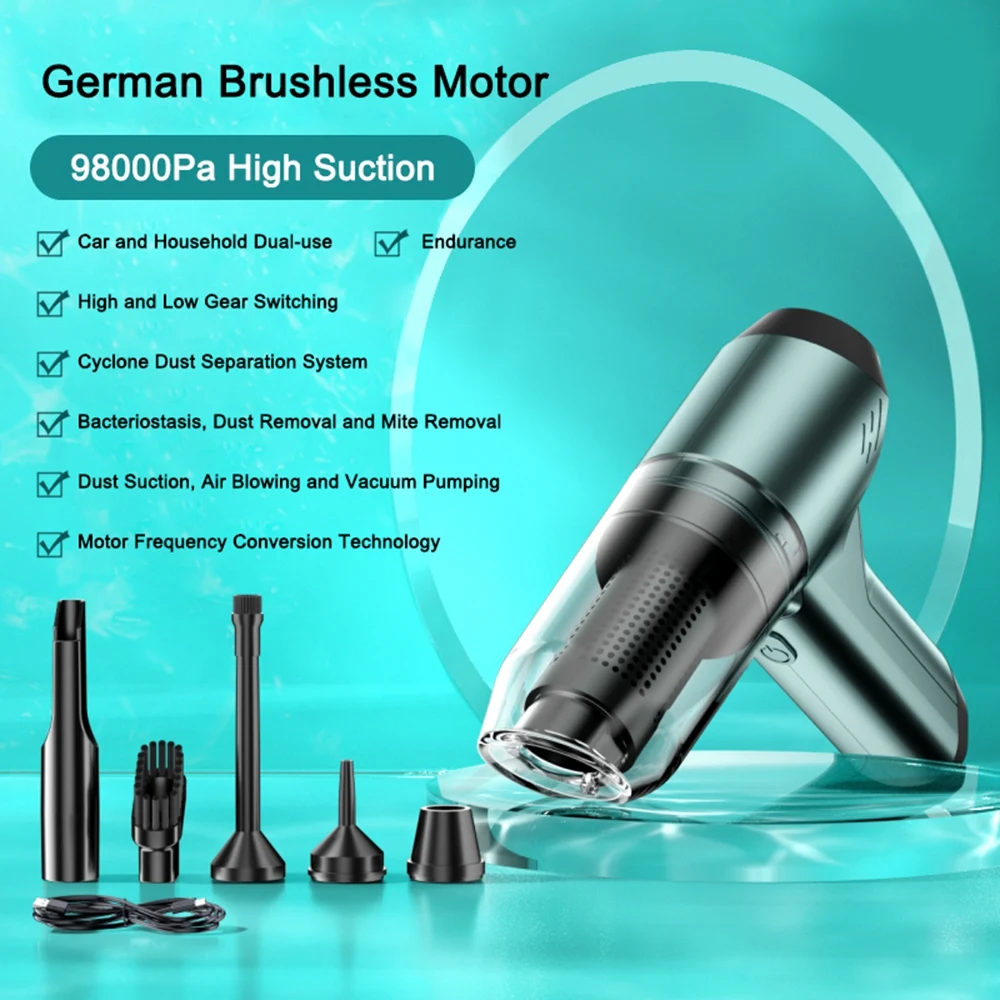 98000Pa 2in1 Wireless Car Vacuum Cleaner Air Duster Dust Blower Home Appliance Keyboard