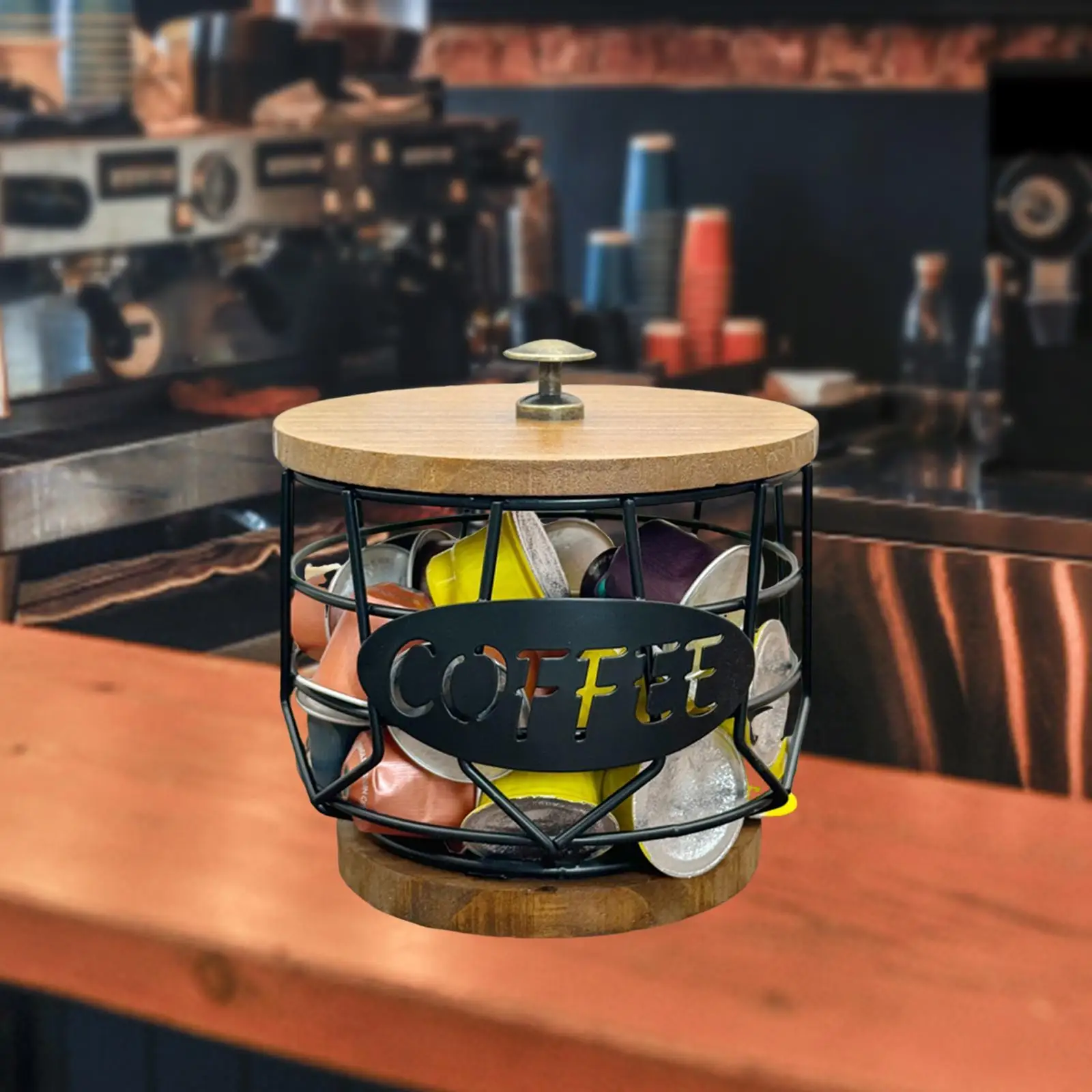 Coffee Pod Holder with Wooden Base Sturdy Iron Cup Shaped Organizer for Kitchen Counter Cafe Bar Accessories Office Desktop Coffee Pod Holder with Wooden Base Sturdy Iron Cup Shaped Organizer for Kitchen Counter Cafe Bar Accessories Office Desktop