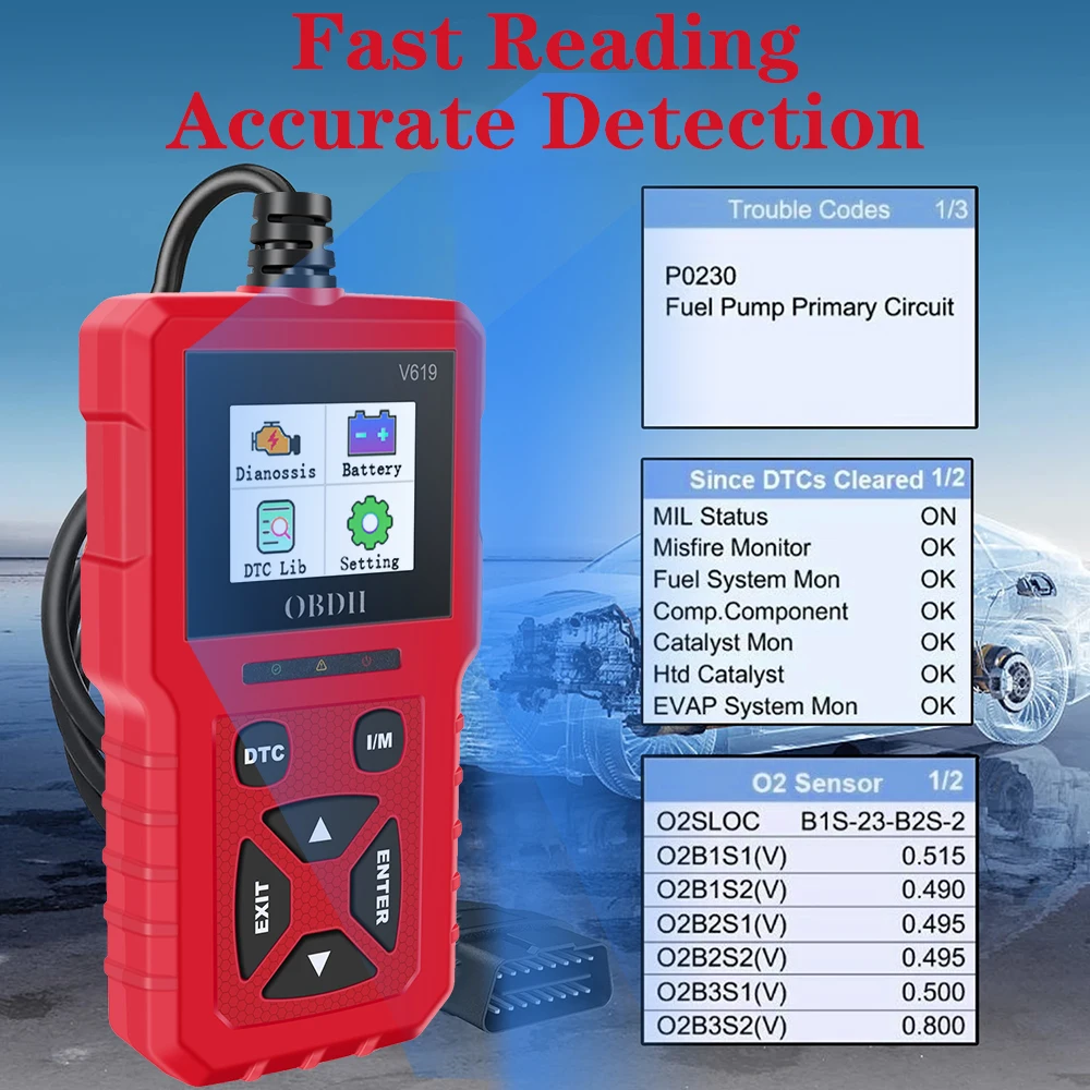 Car Diagnostic Tool Multi-language OBD2 Scanner Check Engine System Battery Tester V619 Read Vehicle Information Code Reader 5