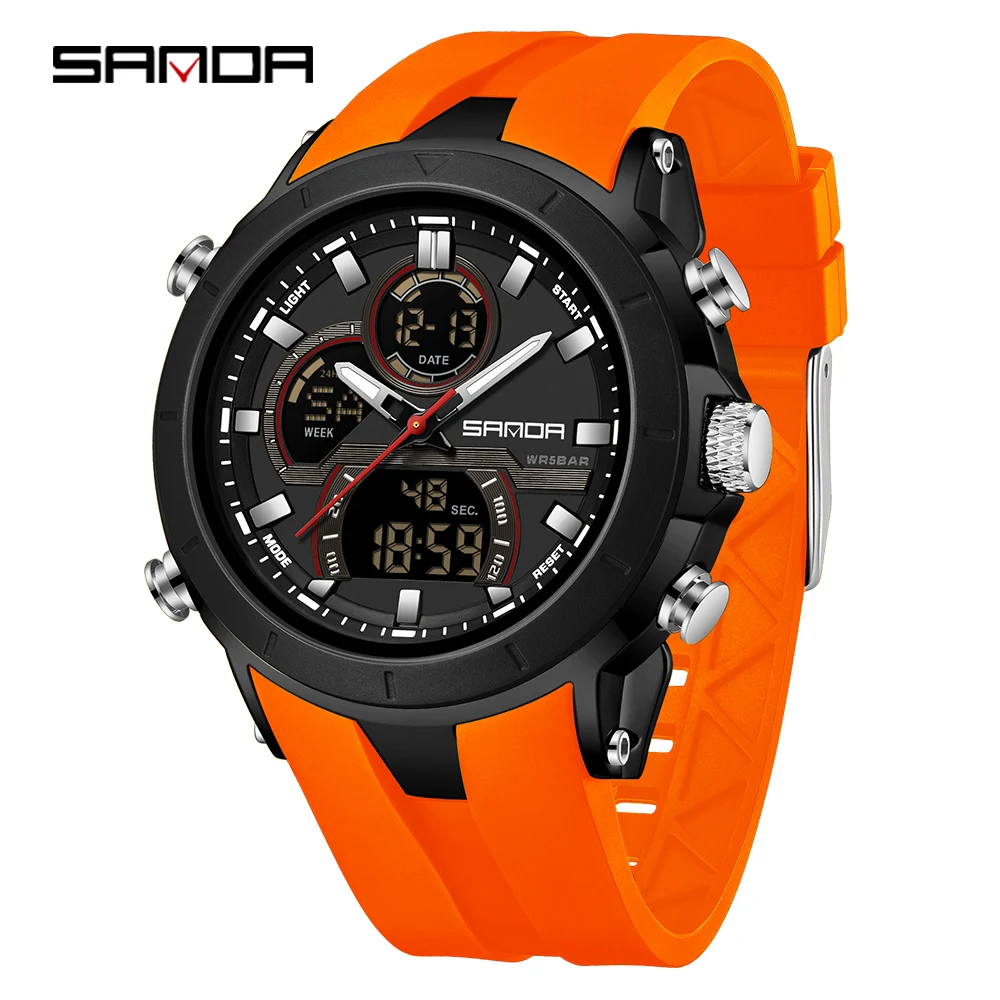 Men's Dual Display Waterproof Sports Watch with Large Dial and Luminous Features