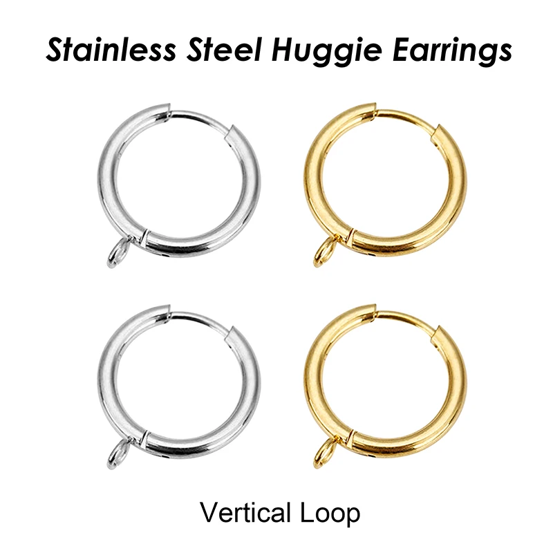 20 x Stainless Steel Huggie Earring Hoop with Loop, Huggie Hoop