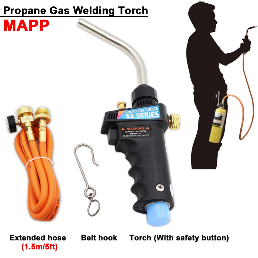 Braze Welding Torch Self Ignition Piezo Trigger CGA600 Heating Solder Burner 1.5meter Hose MAPP Propane Gas Torch aluminum welding rods