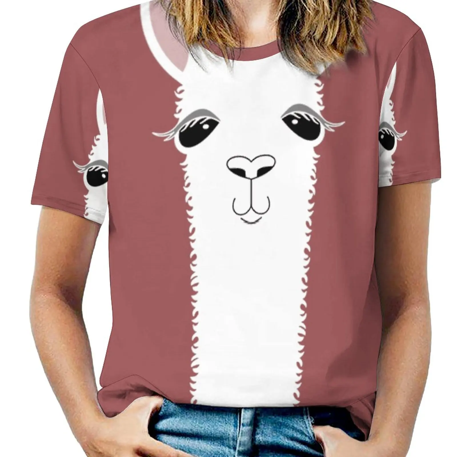 

Женская футболка с круглым вырезом, коротким рукавом и ламой