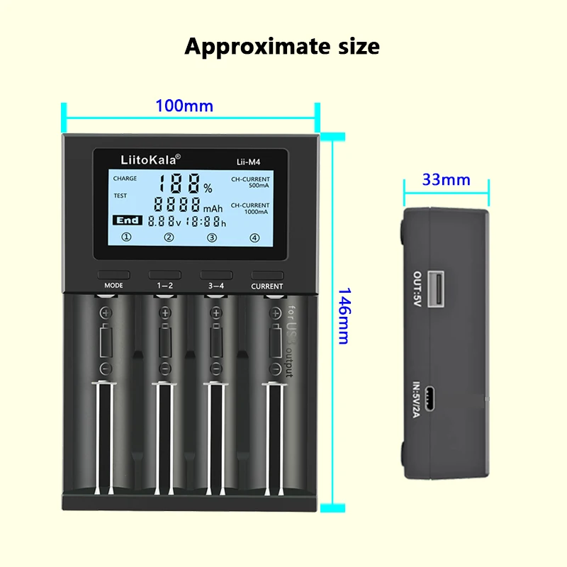 Battery Charger LiitoKala Lii-M4 18650 LCD Display Smart Test Capacity Suitable For 3.7V 26650 18350 21700 18500 1.2V AA AAA 4 Slots
