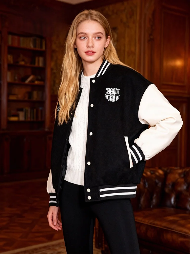 바르셀로나 클럽 블랙 야구 재킷 유니섹스 심플 스타일리쉬 스포츠웨어 아우터웨어 다용도 보온 아웃도어 레저 의류