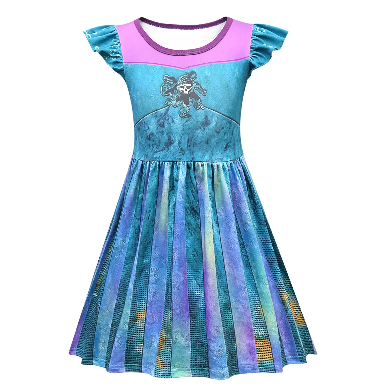 Kids Movie D-Descendants 3 Mal Evil Pirates Uma Cosplay Costume for Girls Cosplay Dress Hat Wig Fancy Dress Up Halloween Costume cosplay costume,kids girls dress,halloween dress outfit