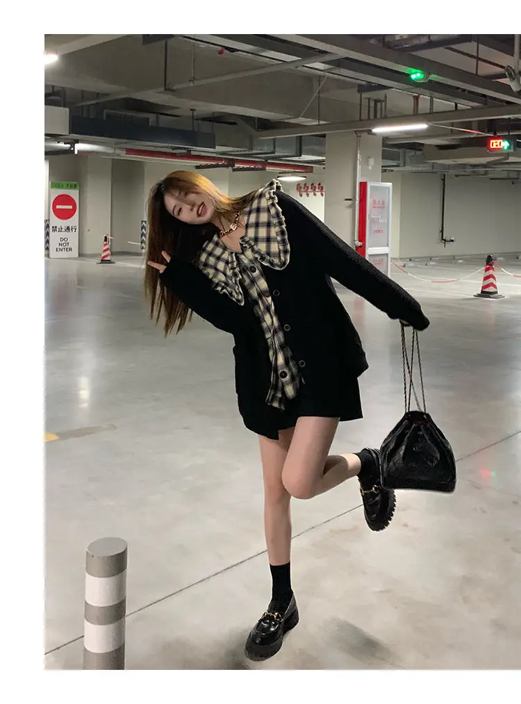 Plaid Shirt Women Spring Long Sleeve Tops Female Korean Peter Pan Collar Blouse Ladies Casual Single Breasted Cardigan Jacket