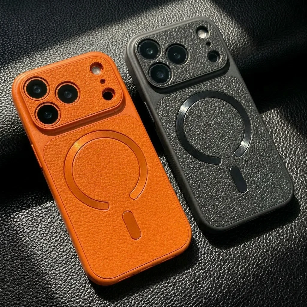 Premium Magnetic Faux Leather Wireless Charging Phone Case - Shockproof & Soft TPU Cover