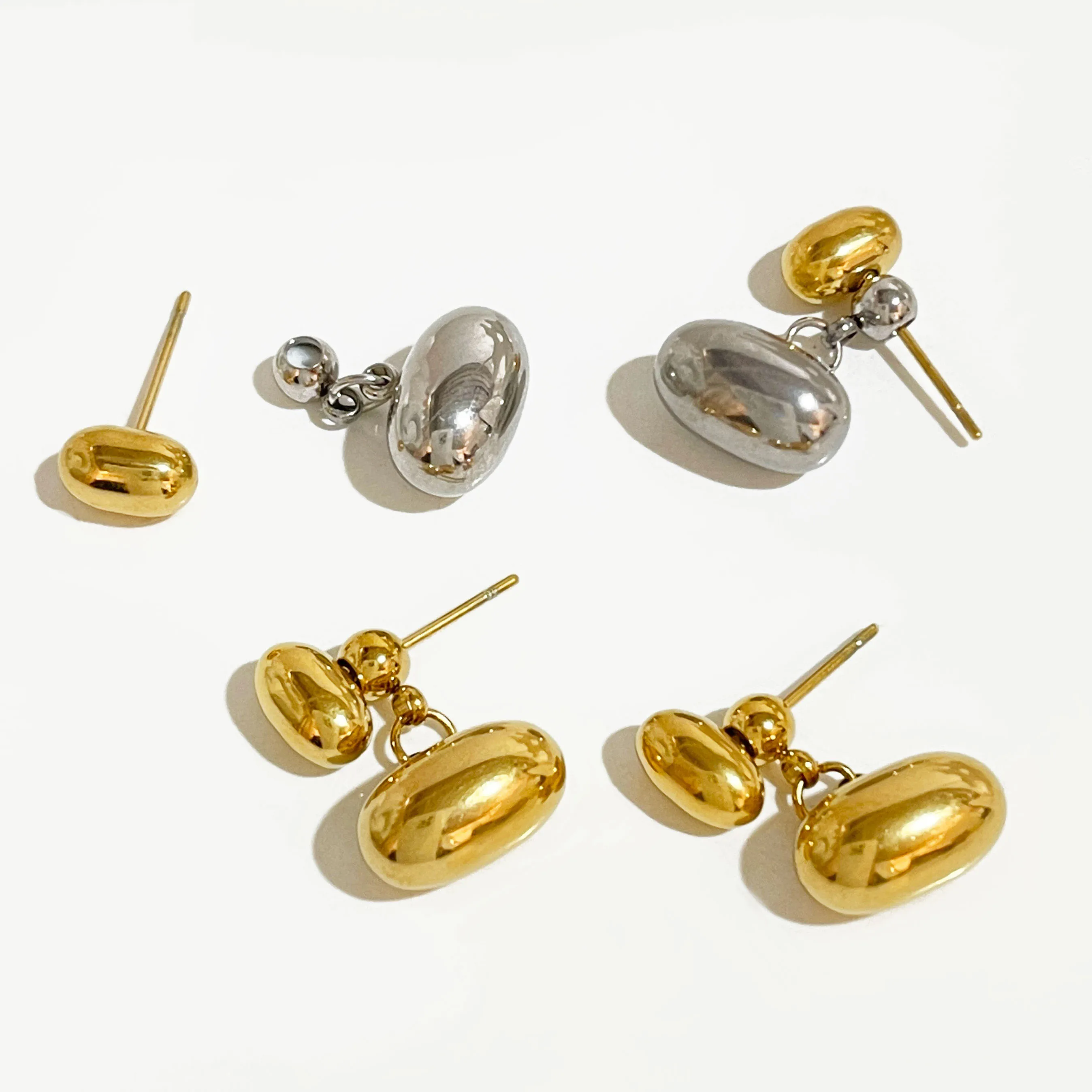 Peri'sbox Minimal Two Tone Ear Jacket Earrings Female Double Dot Earring Stainless Steel Tarnish Free Jewelry