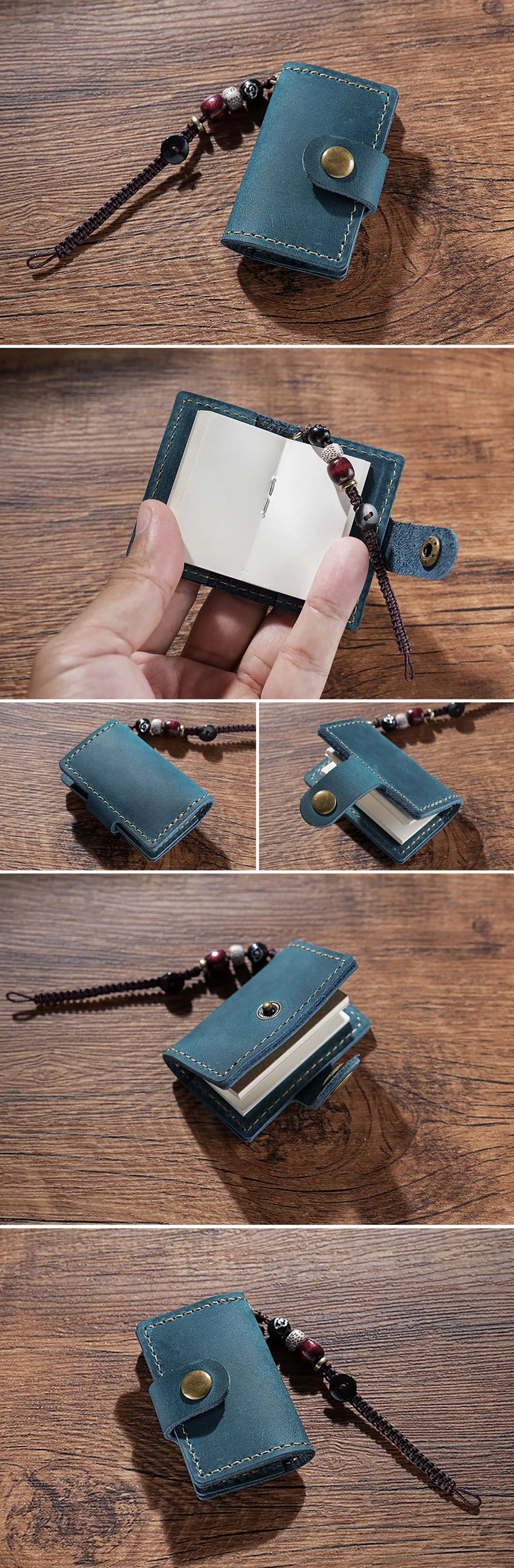Niedliches kleines Leder-Notizbuch, Mini-Taschen-Notizblock, Reise-Skizzenbuch, Planer, Tagebuch, Retro-Rindsleder-Einband, Broschüre, Weihnachten, Hochzeit – Detail 5