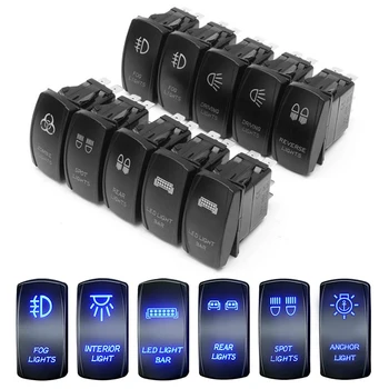 12V 24V 자동차 보트 로커 토글 스위치, 방수 ON/OFF 5 핀 래칭 마린 푸시 버튼 LED 라이트 바 안개 후면 스포트 라이트