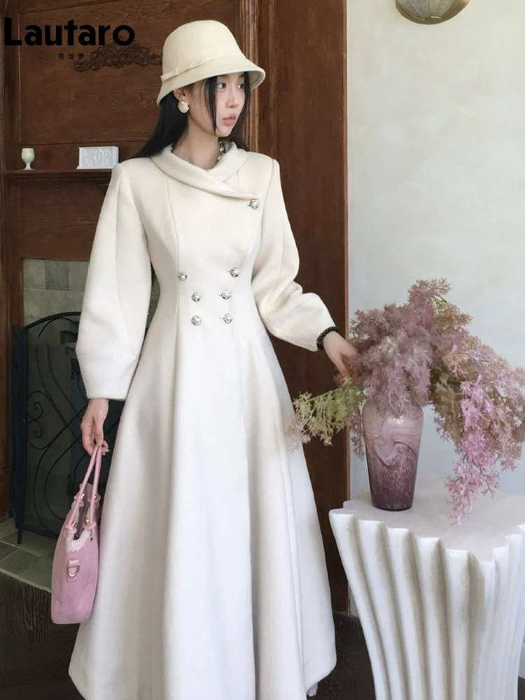 Lautaro Autumn Winter Long Warm Wool & Blends Coat for Women Double Breasted Elegant Luxury Designer Fit and Flare Clothes 2026 3