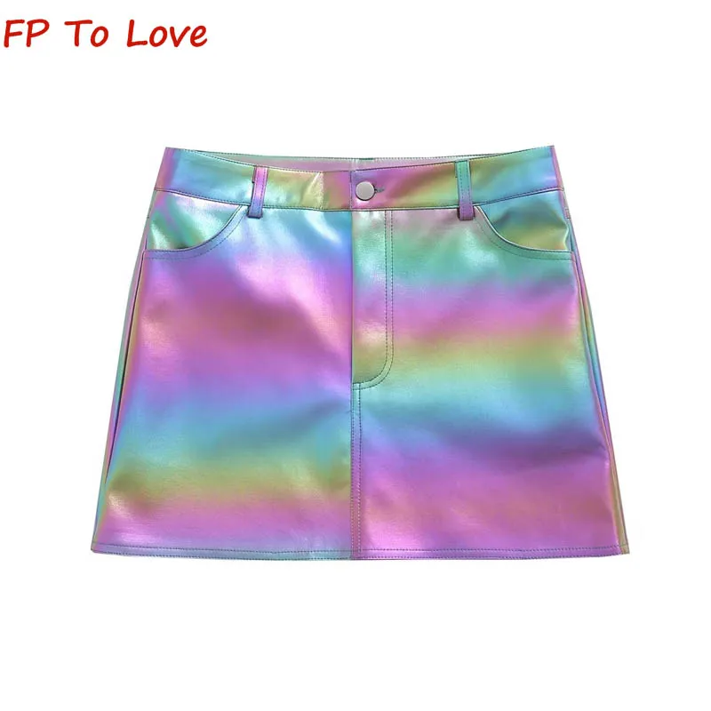 

Мини-юбка из ПУ кожи, с завышенной талией, трапециевидная