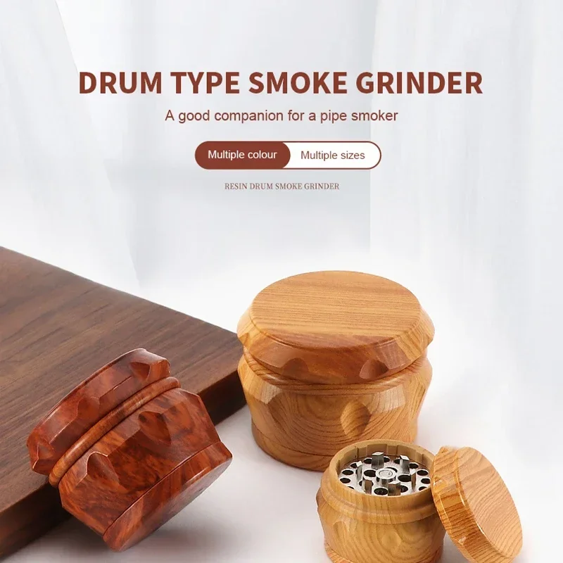 4-Layer Resin Wooden Tobacco Grinder 40/55mm Drum Type Herb Grinder Magnetic Lid Metal Filter Manual Smoke Crusher Smoking Tools