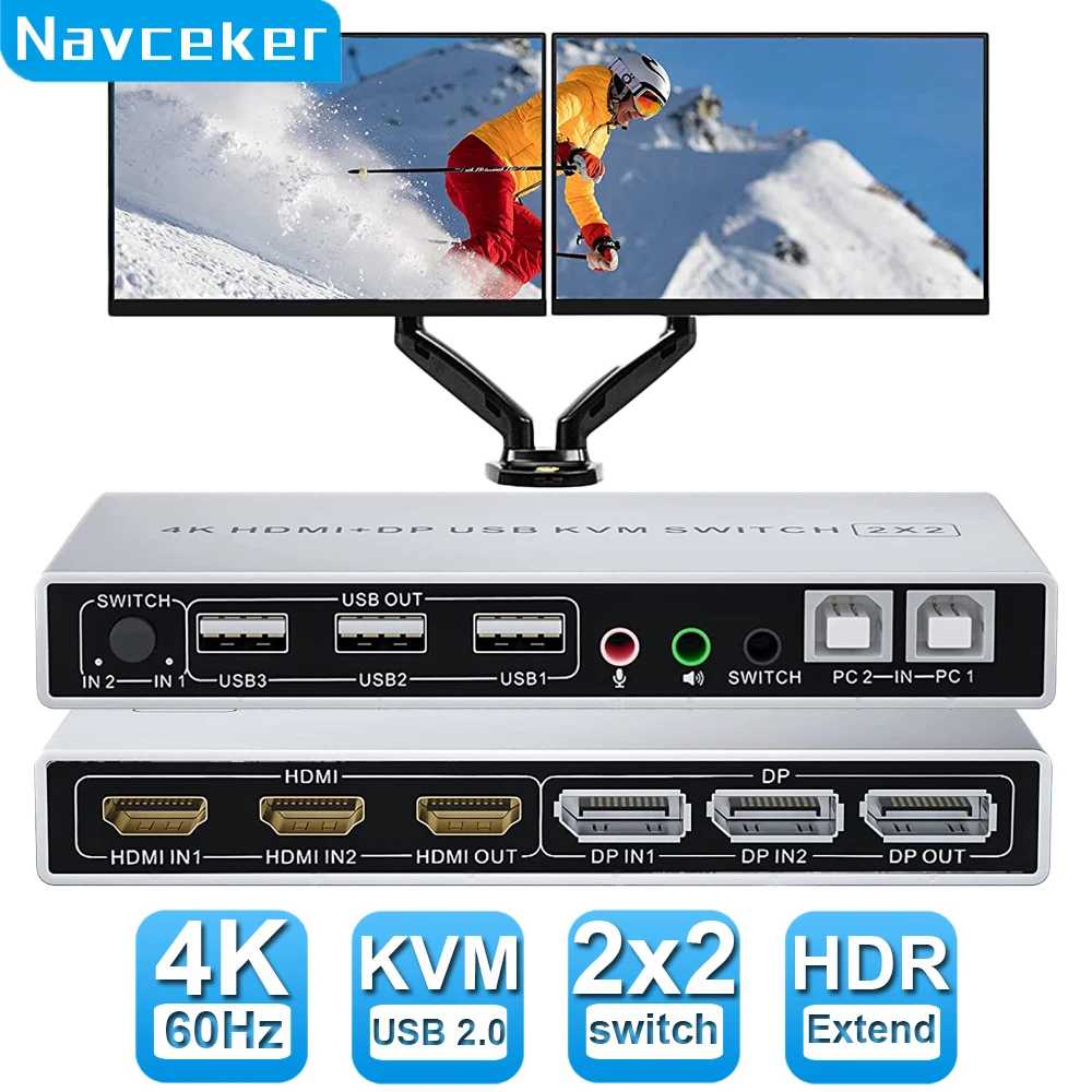 4K HDMI KVM Switch USB 3.0 2 Port Dual Monitor Extended Display 2 Computers  PC KVM Switcher 2 IN 2 OUT – Navceker Store