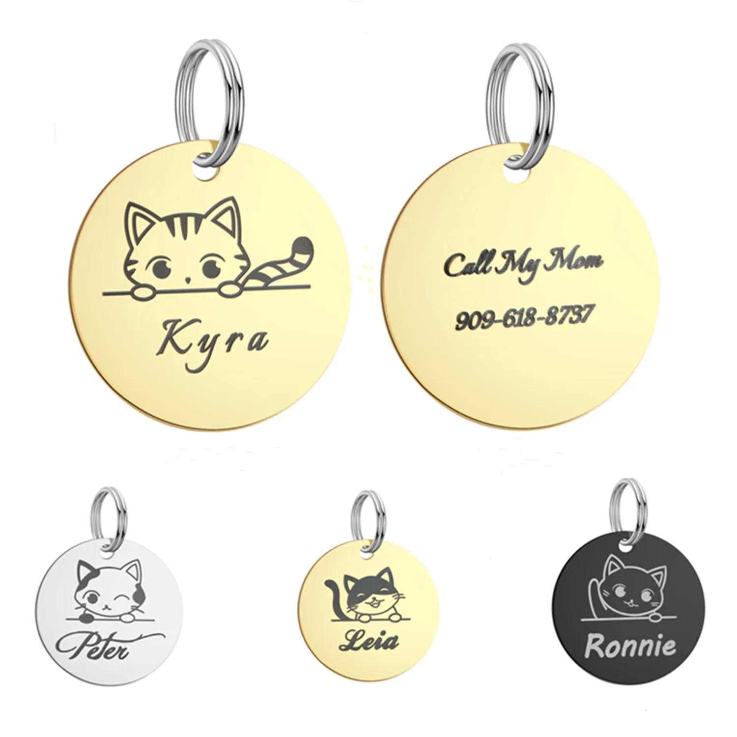 

LUKATU Stainless Steel Personalized Dog Cat Pet ID Tags Custom Free Engraving Pet Name Puppy Dog Collar Charm Anti-lost Pendant