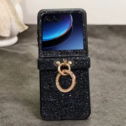 Luxurious Shiny Diamond Rhinestone Glitter Ring Buckle Case - Protective 3 - Piece Back Cover for Motorola Razr+ 2025 (Mixed Black)