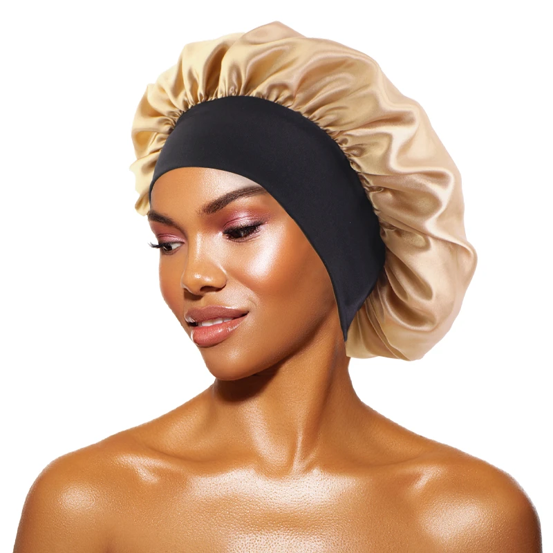 Women' Satin Solid Bonnets Wide-brimmed Night Sleeping Bathing Hat Unisex...