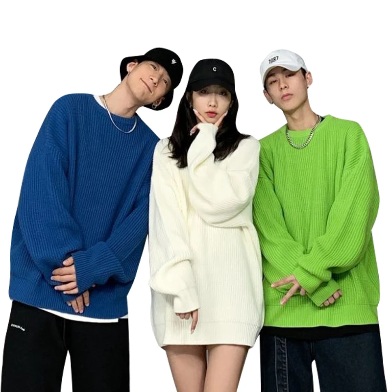 

2023 Autumn Woman Oversized Sweater Men Pullover Korean Style Loose Solid Color Harajuku Knitted Sweater Hip Hop Streetwear Tops
