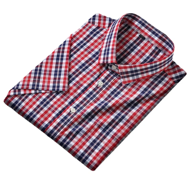 

New Arrival Fashion 100% Cotton Super Large Short Sleeve Plaid Shirt Men's Business Yarn Dyed Plaid Shirt Size L-7XL 8XL 10XL