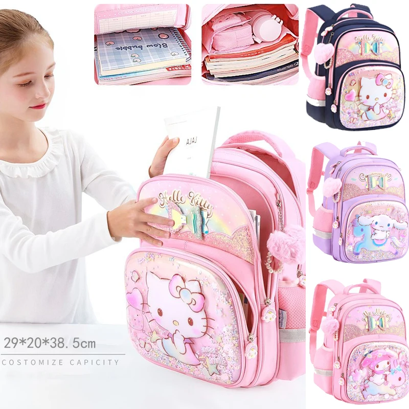 

Cinnamoroll Hello Kittys Backpack Sanrios Pupils Anime Figure Girl Student Kawaii Cartoon High Capacity Stationery Book Storage