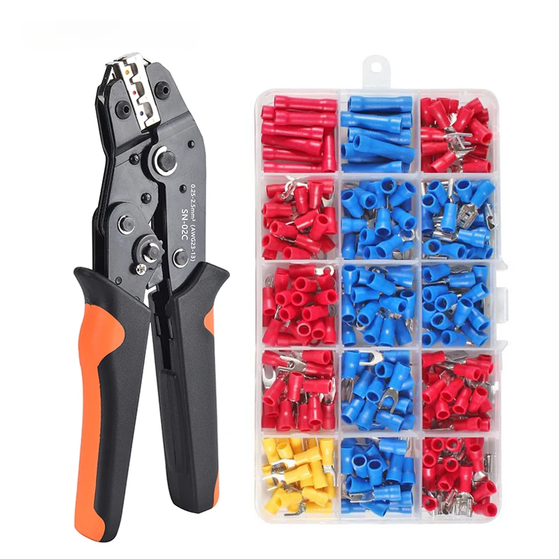 

Assortment Hand Set Ratchat SN-02C Adjustable Crimp Cable Lugs Wire Insulated 280pcs Plier Kit Crimper Crimping Tool 0.25-2.5mm2