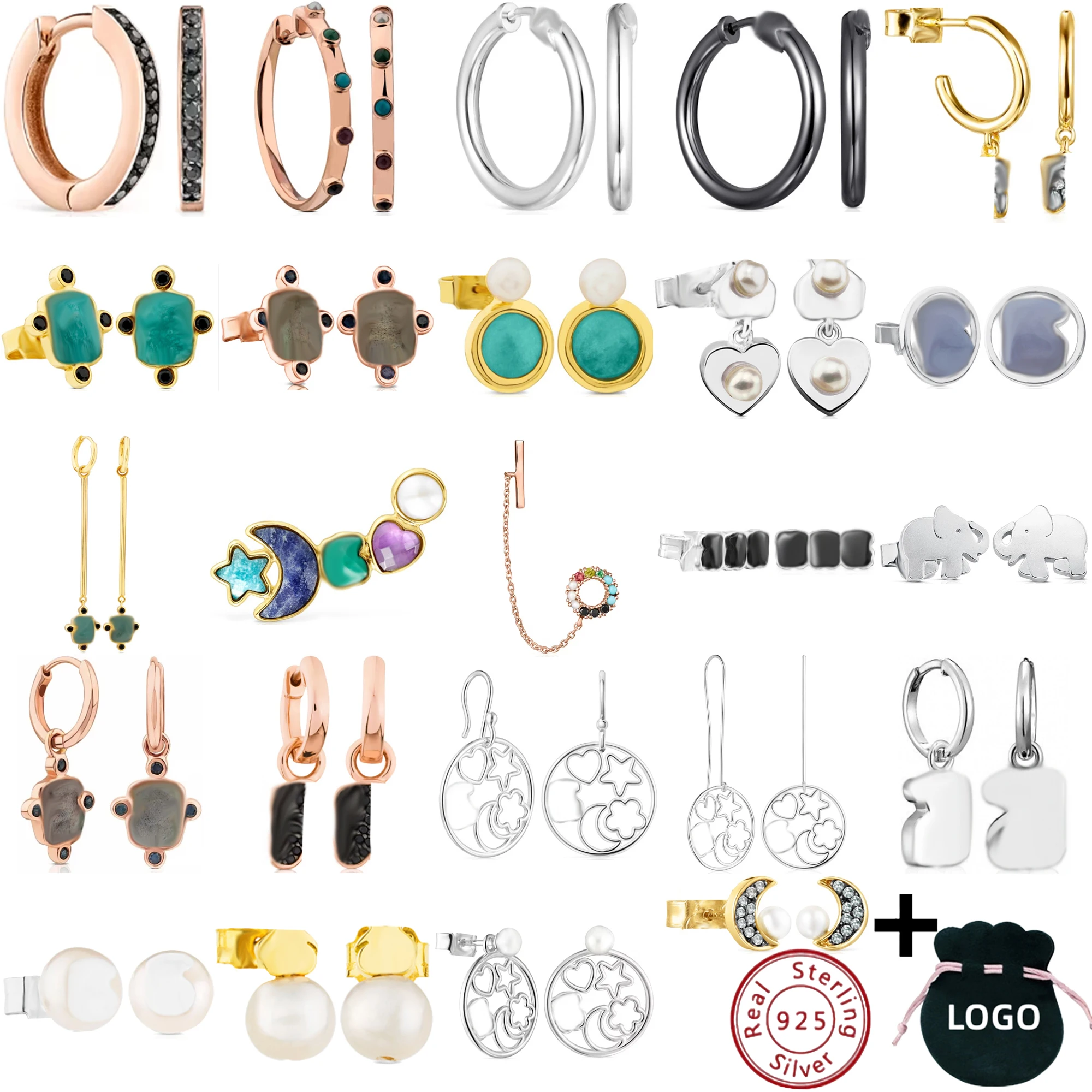 

（8J）Gorgeous Gemstone Stud Earrings in Silver Vermeil，Free bear keychain，Ask the merchant for real photos of the product