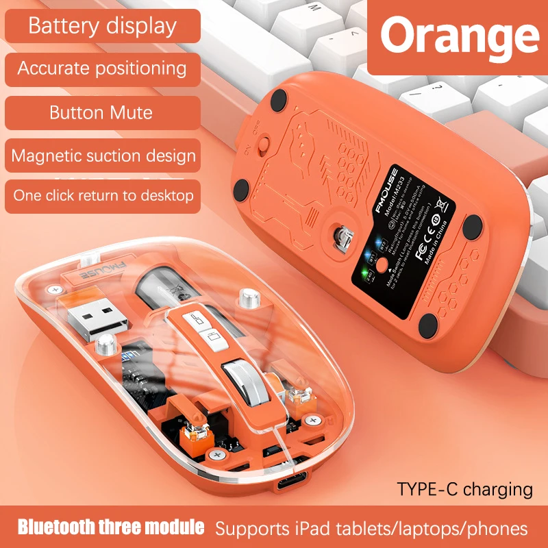 M233 Transparent Magnetic Mouse Triple Mode 2.4G Bluetooth 