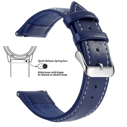 Luxury Top Grain Genuine Leather Quick Release Watch Band Strap - 20mm (Blue White Silver)